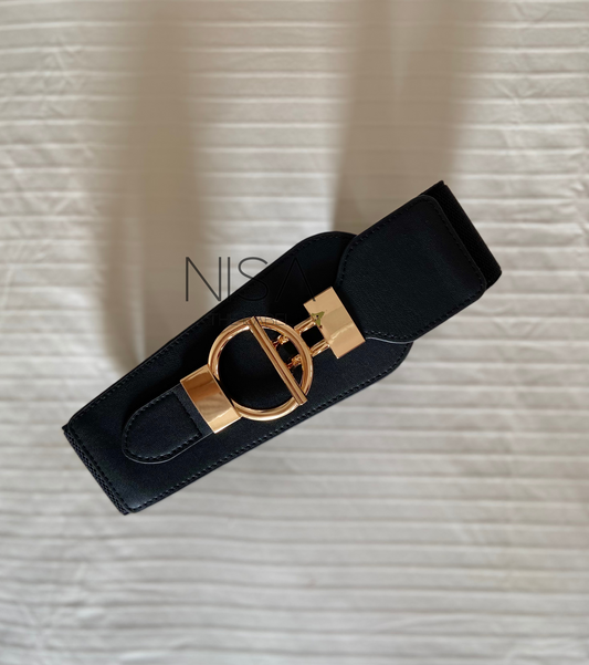 Round buckle wide waist cincher belt