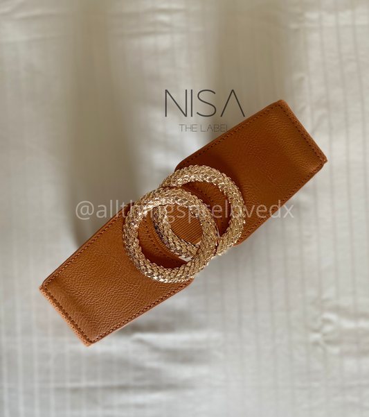 Double ring feather buckle waist cincher belt