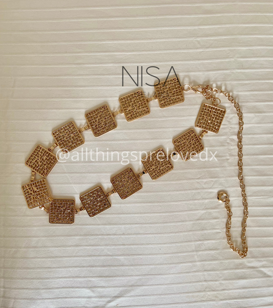 Square metal chain waist belt