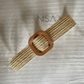 Square buckle straw woven belt