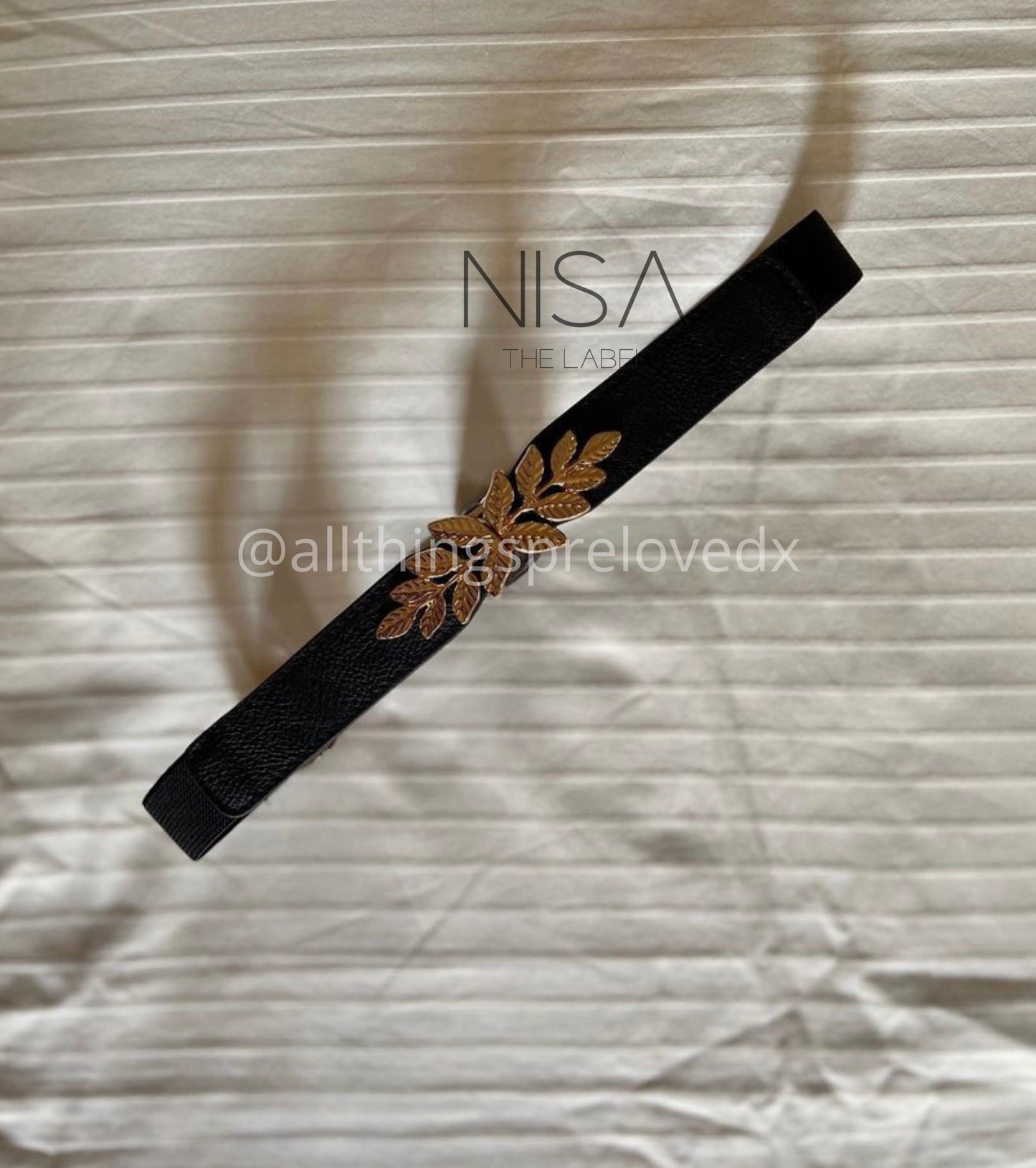 Gold leaf buckle thin waist cincher belt