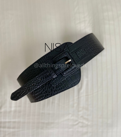 Crocodile double buckle waist cincher belt