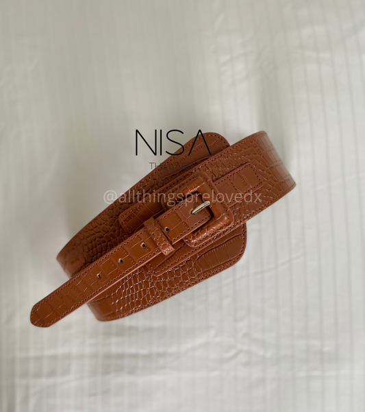 Crocodile double buckle waist cincher belt