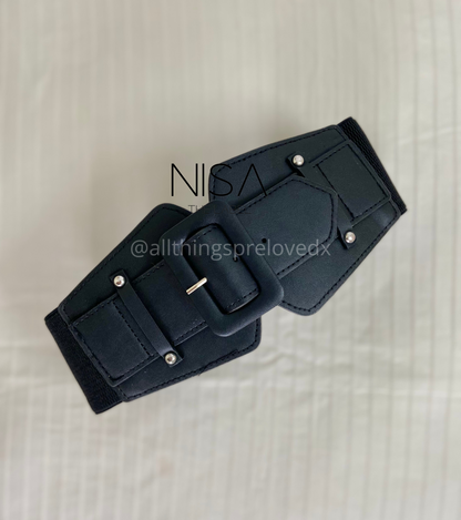 Rectangle buckle double waist cincher belt